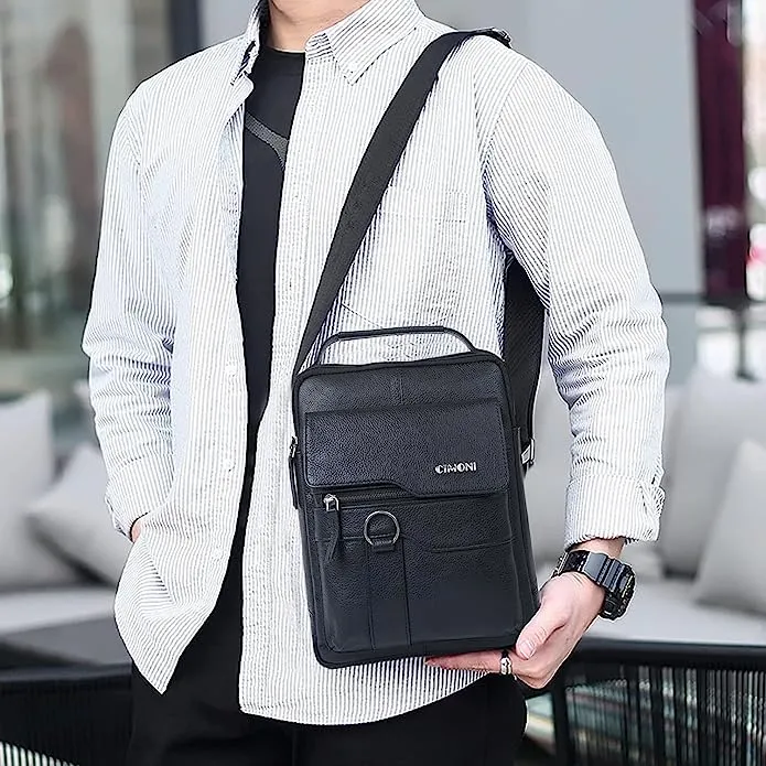 CIMONI Genuine Leather Classic Black Office College Crossbody Daytrip Shoulder Men Sling bag