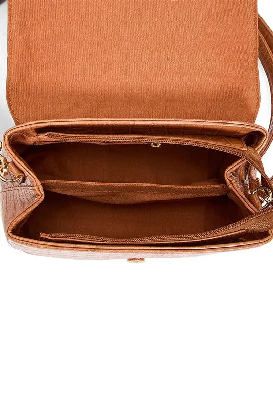 Cognac Vegan Bow Leather Tote/Crossbody Bag