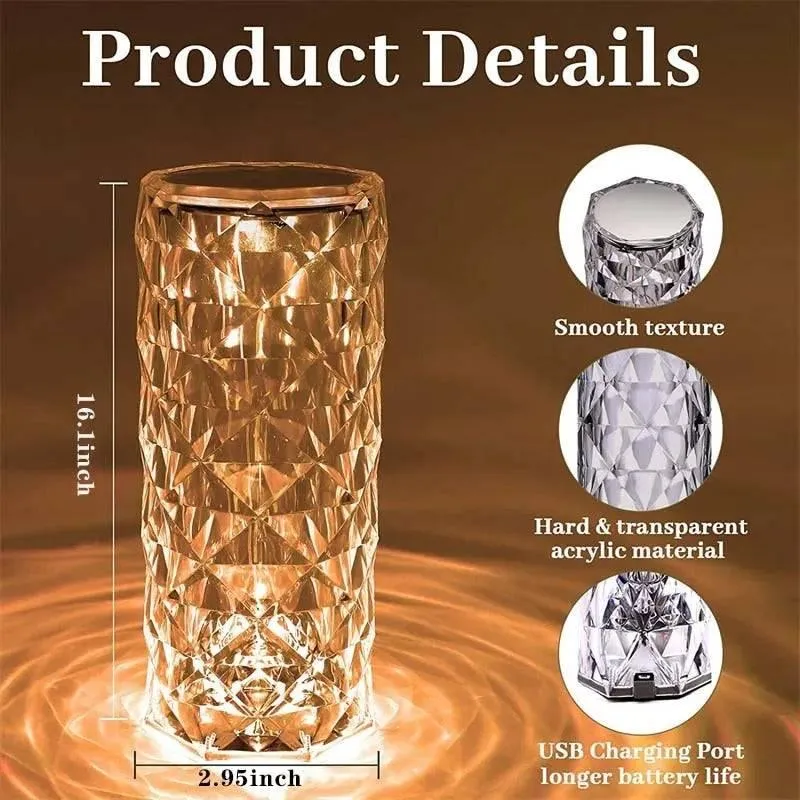 Creative Touch Crystal Diamond Table Lamp Rechargeable