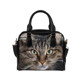 Cute Cat Purse, Animal Kitten Realistic Kitty Black Print Small Shoulder Bag Vegan Leather Women Designer Handbag Ladies Crossbody