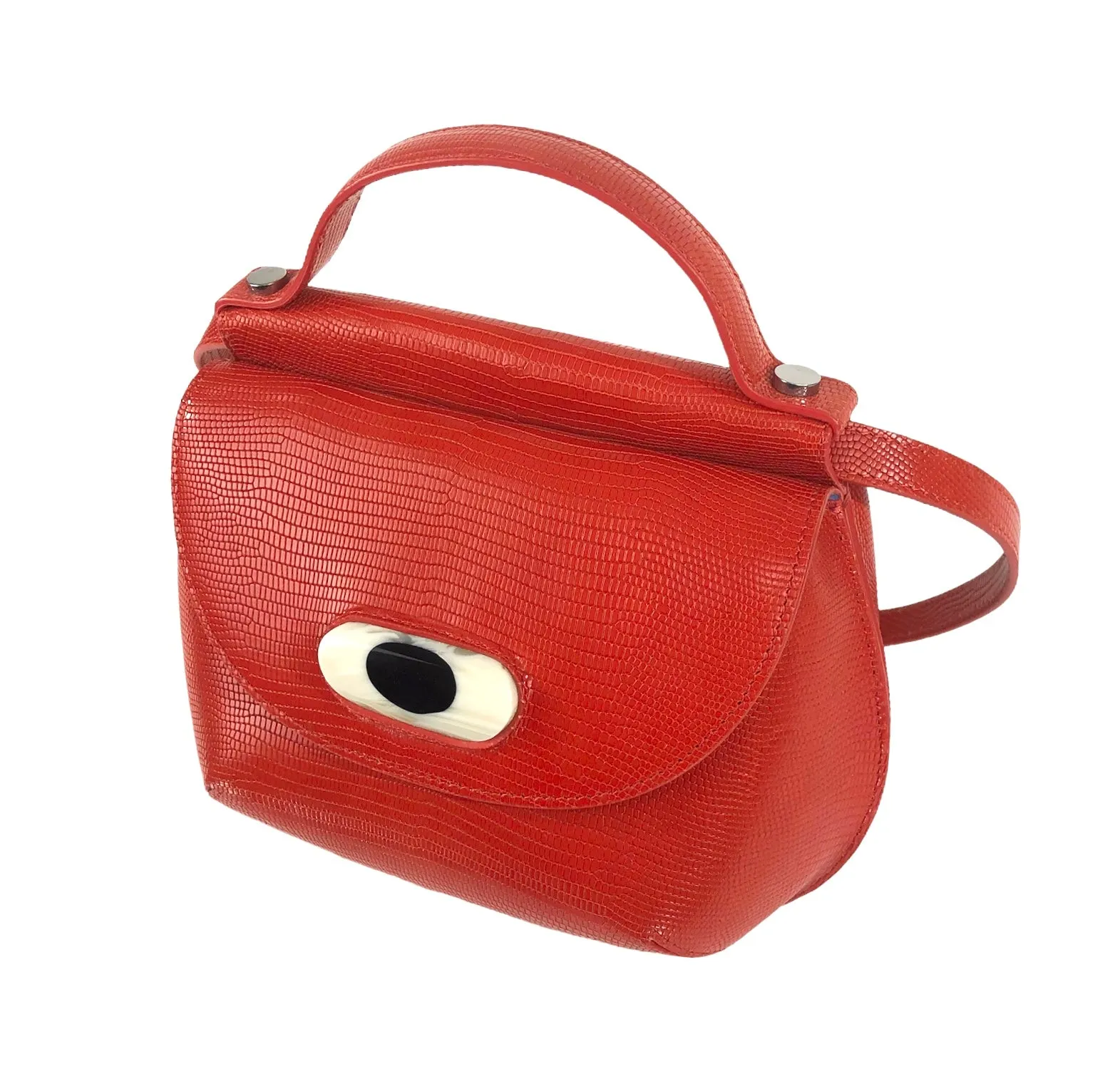 Cyclops Resin-Sphere Lizard Effect Printed Leather Mini Crossbody Top Handle Bag