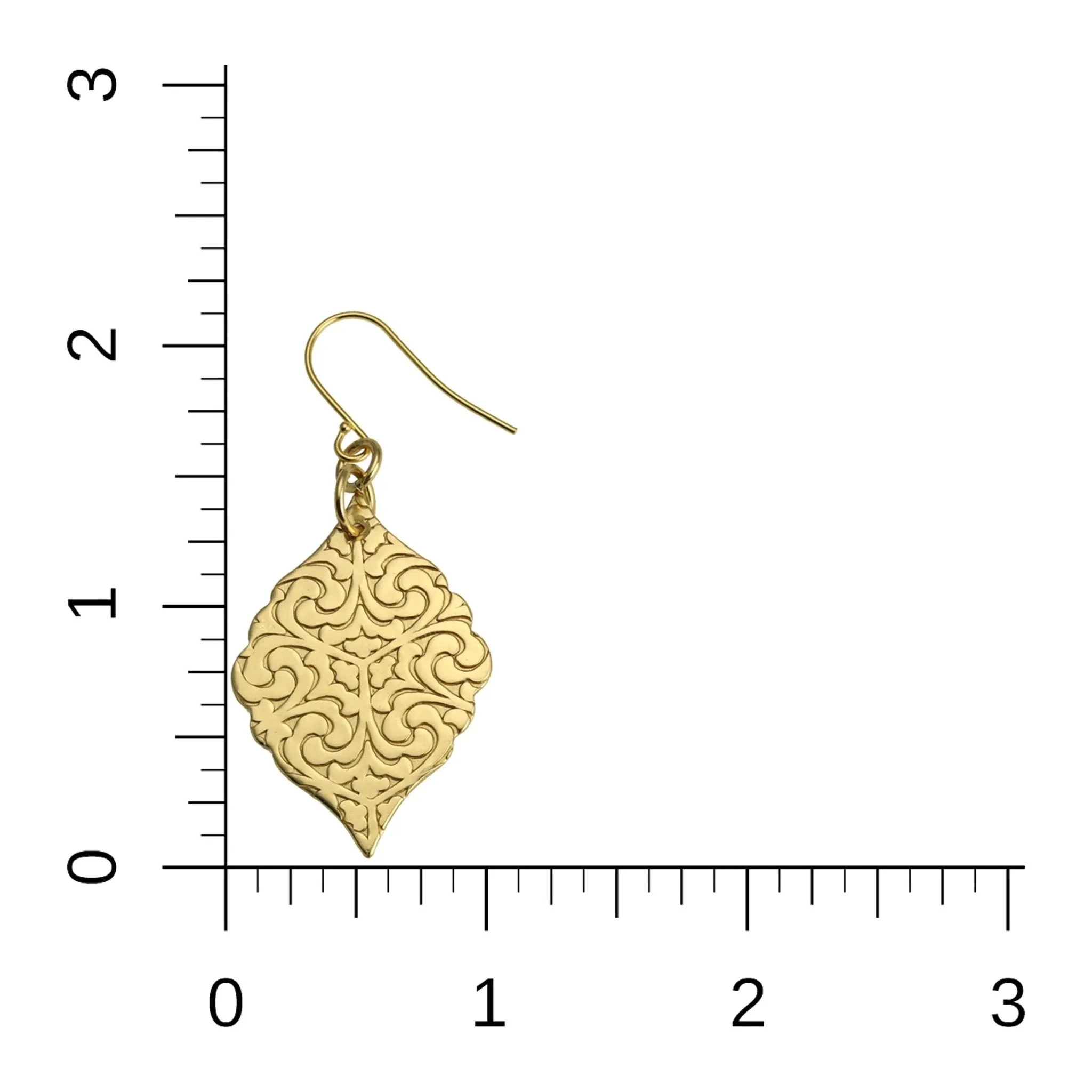 Damask Embossed Brass Nu Gold Moroccan Drop Earrings