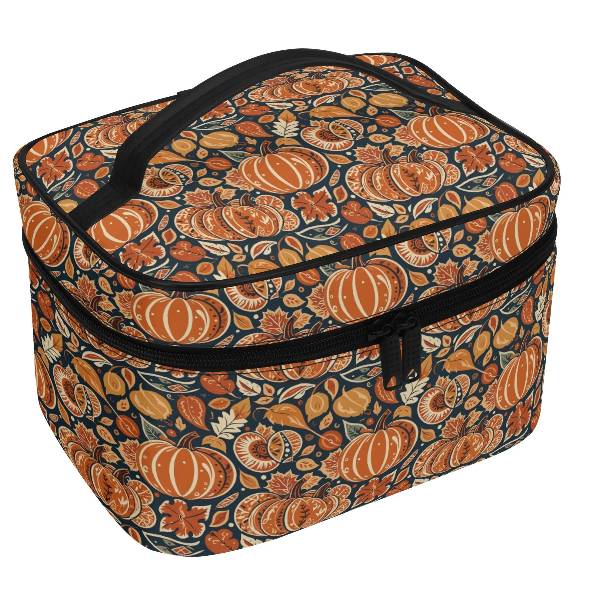 Dark Blue Pumpkin Leather Cosmetic Bag