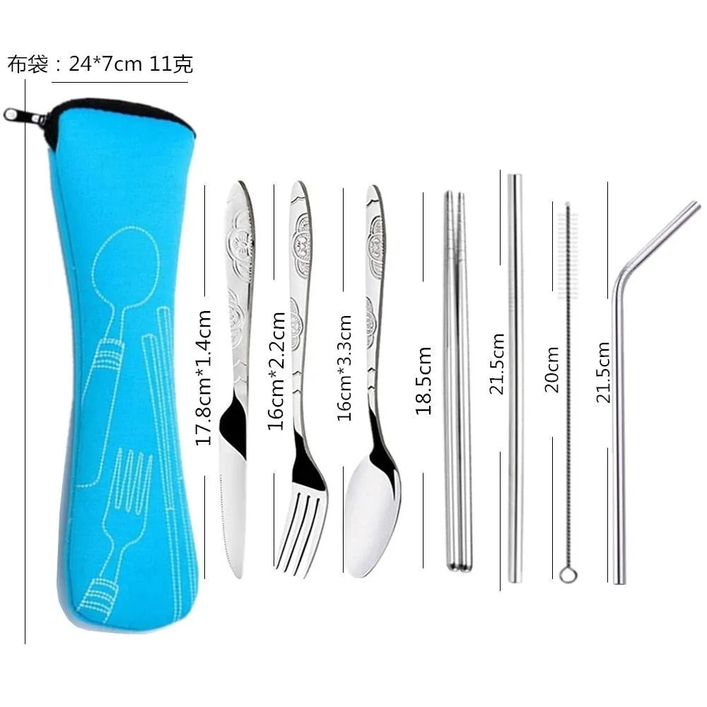 Dinnerware Portable Spoon Fork Steak Knife Travel Tableware with Bag