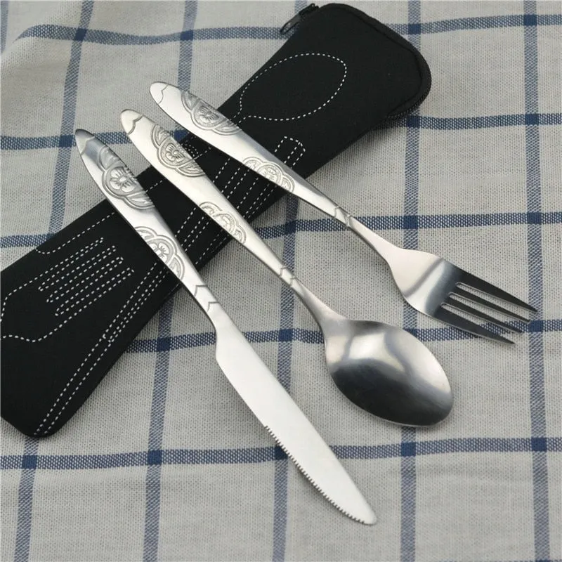 Dinnerware Portable Spoon Fork Steak Knife Travel Tableware with Bag