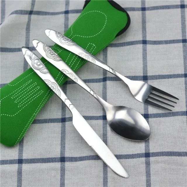 Dinnerware Portable Spoon Fork Steak Knife Travel Tableware with Bag