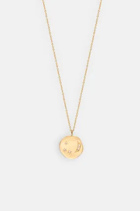 Divine Hours Small Sparkle Moon & Stars Gold Necklace