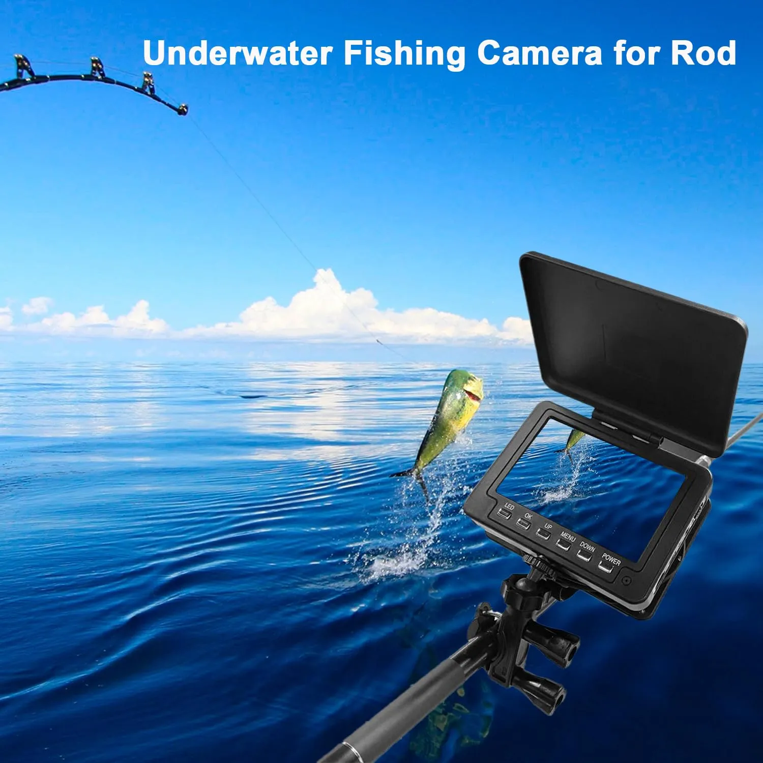 Dosilkc Underwater Fishing Camera for Rod with 5 Inch LCD Monitor DVR Recorder, 1080P Portable Fish Finder Camera, 12Pcs Adjustable LED White Lamp Lights Underwater Camera for Lake, Boat, Ice Fishing