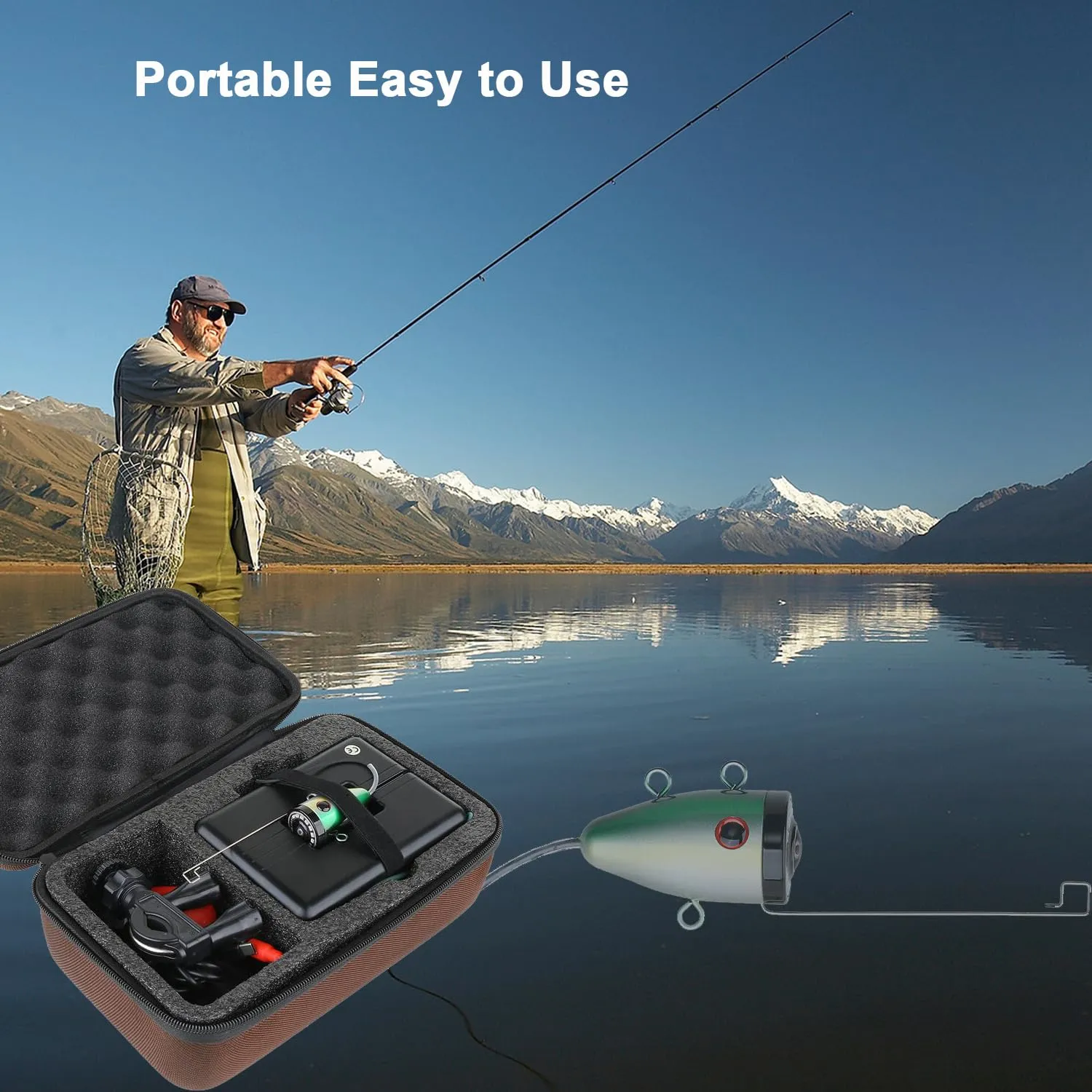 Dosilkc Underwater Fishing Camera for Rod with 5 Inch LCD Monitor DVR Recorder, 1080P Portable Fish Finder Camera, 12Pcs Adjustable LED White Lamp Lights Underwater Camera for Lake, Boat, Ice Fishing