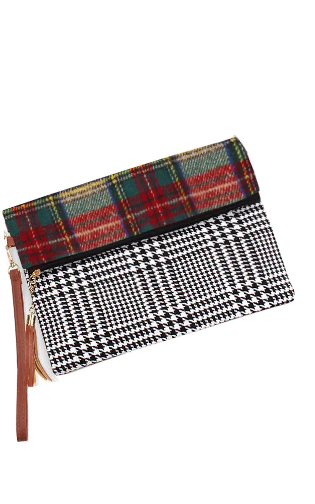 EABG9377 Beige Plaid Foldover Crossbody Clutch Bag (L)