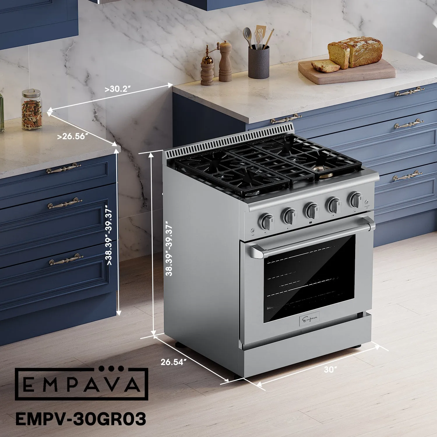 Empava 30GR03 30 Inch Freestanding Range Gas Cooktop And Oven