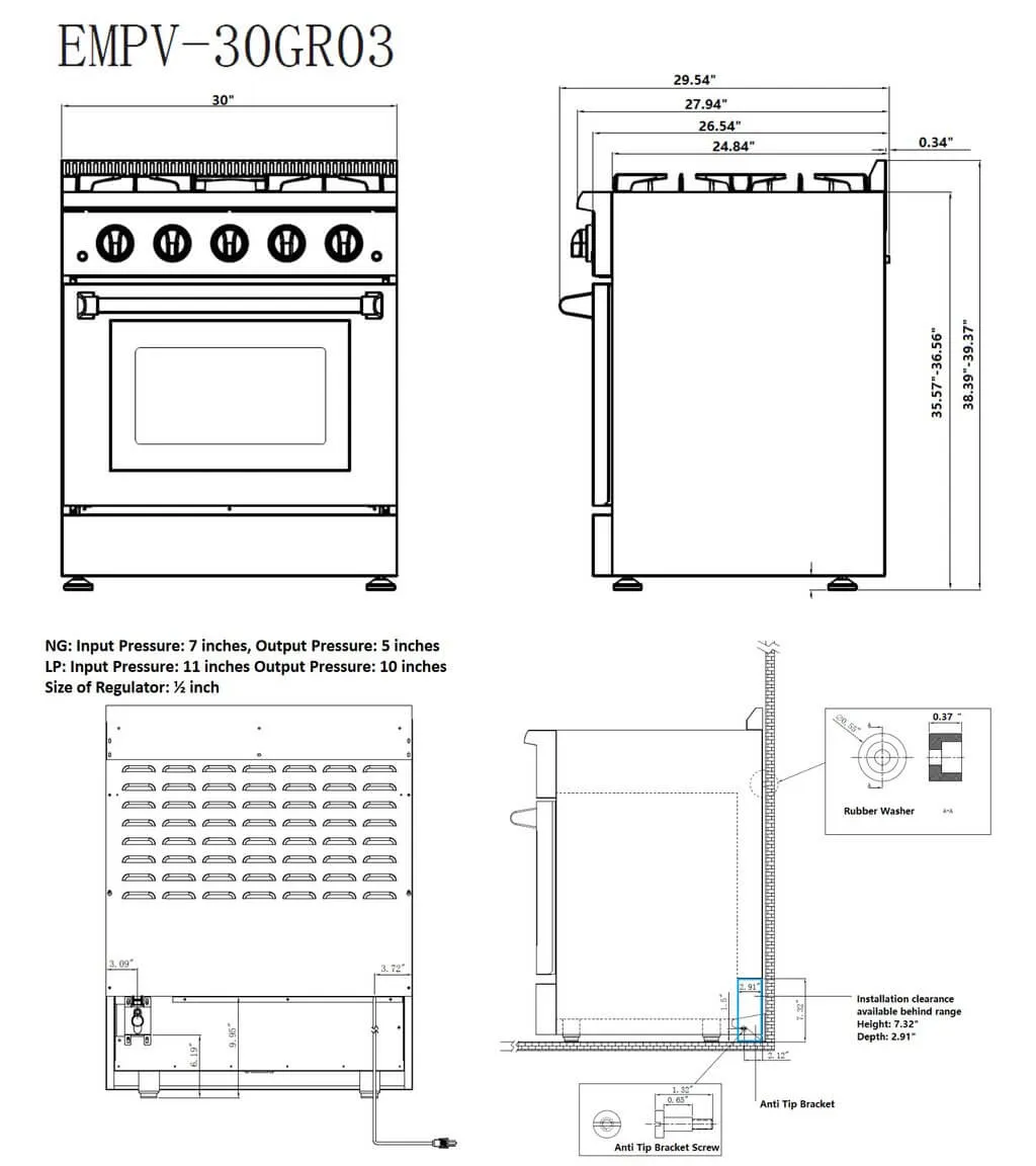 Empava 30GR03 30 Inch Freestanding Range Gas Cooktop And Oven