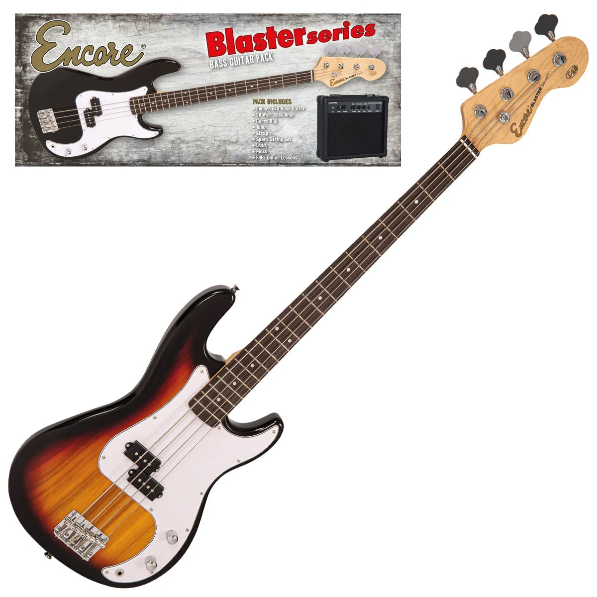 Encore Blaster E40 Bass Guitar Pack ~ Sunburst