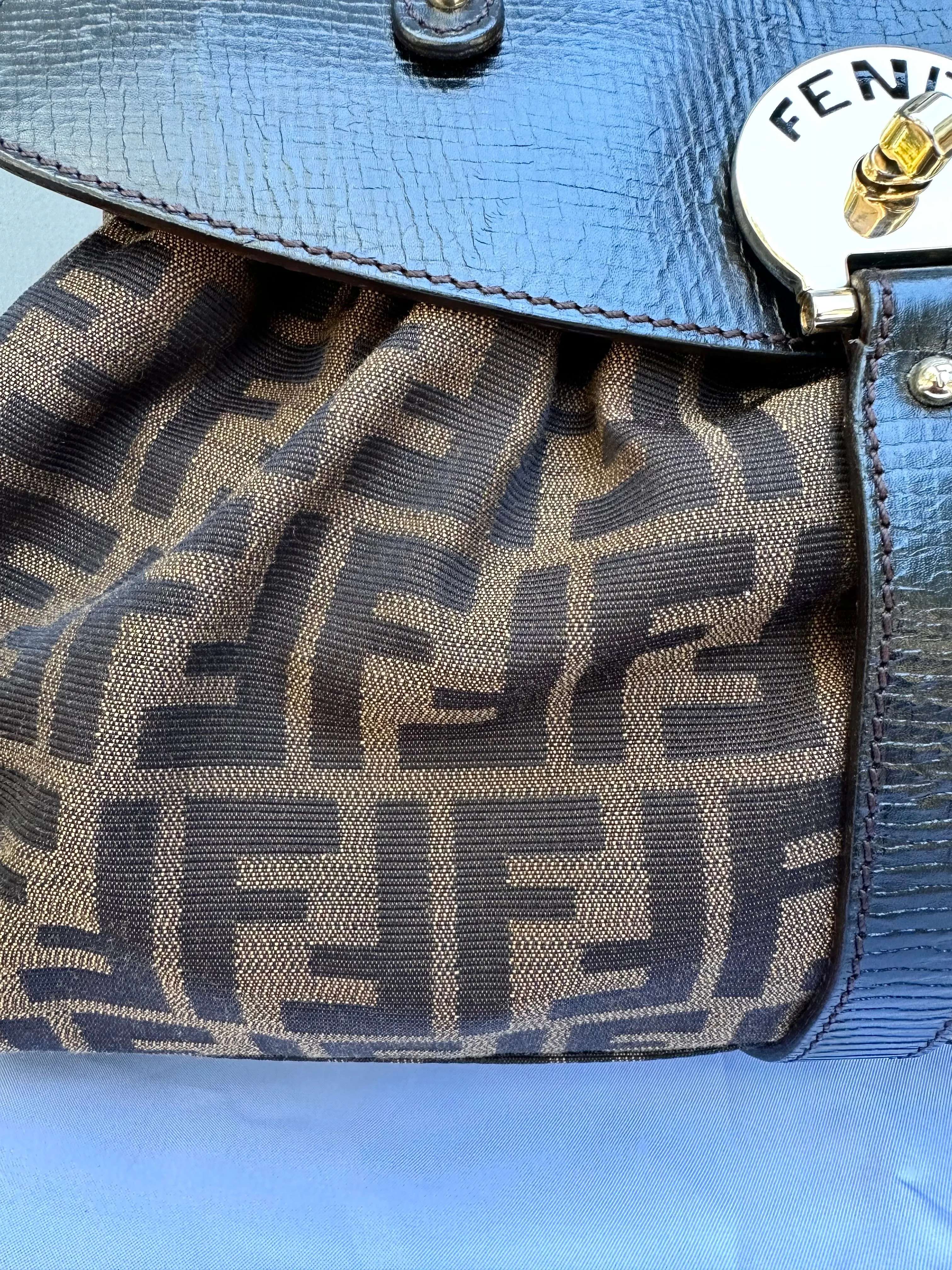 FENDI Zucca Print Canvas Leather Handle Bag