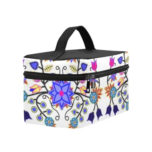 Floral Beadwork Seven Clans White Cosmetic Bag/Large