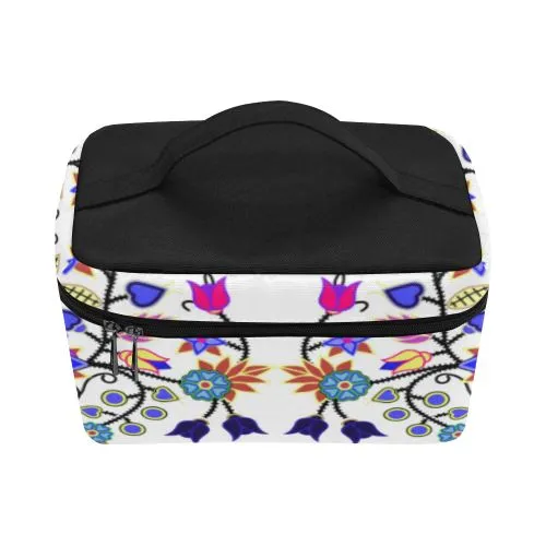 Floral Beadwork Seven Clans White Cosmetic Bag/Large