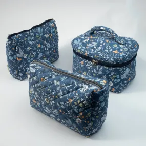 Floral Quilted Makeup Small Pouch Travel Toiletry Organizer