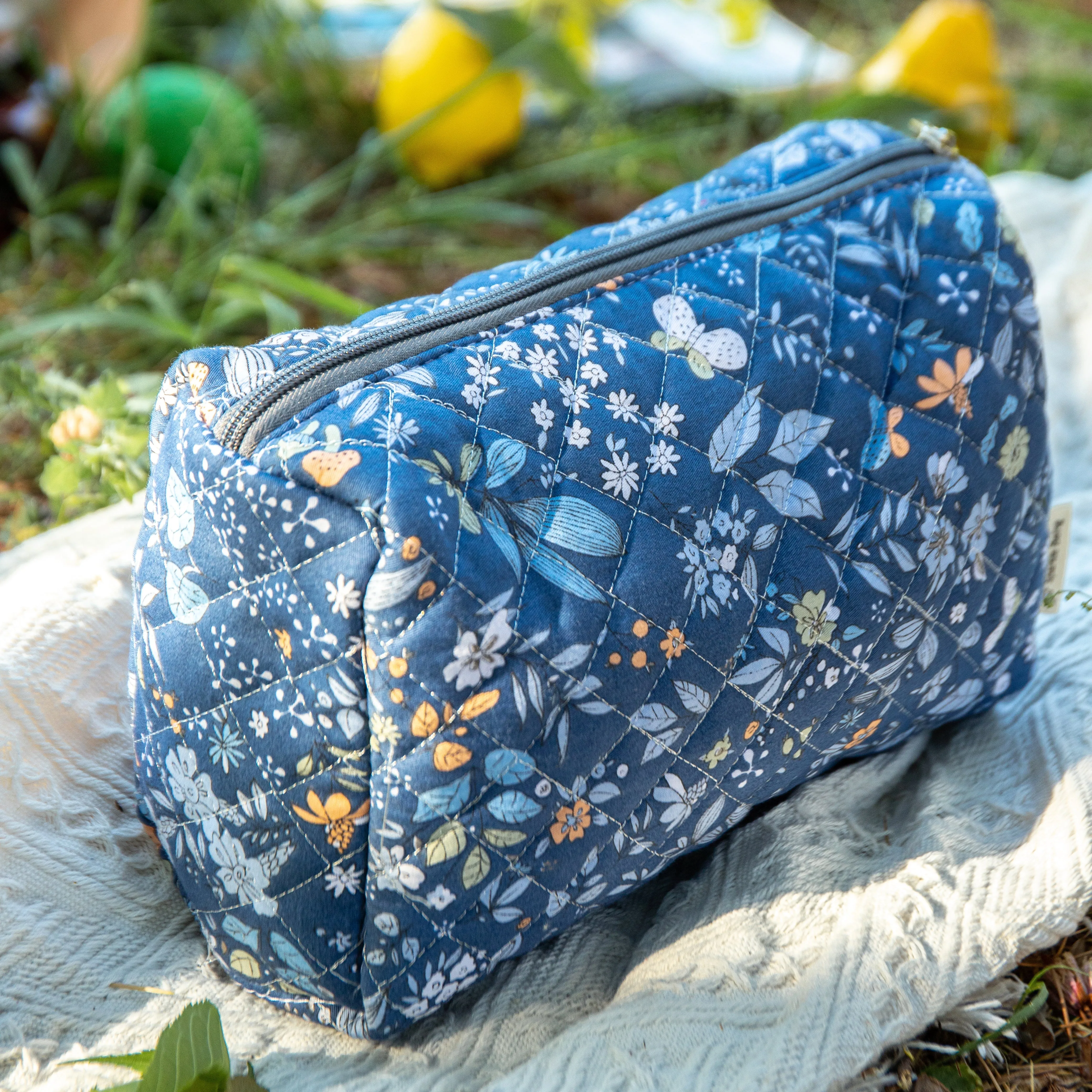 Floral Quilted Makeup Small Pouch Travel Toiletry Organizer