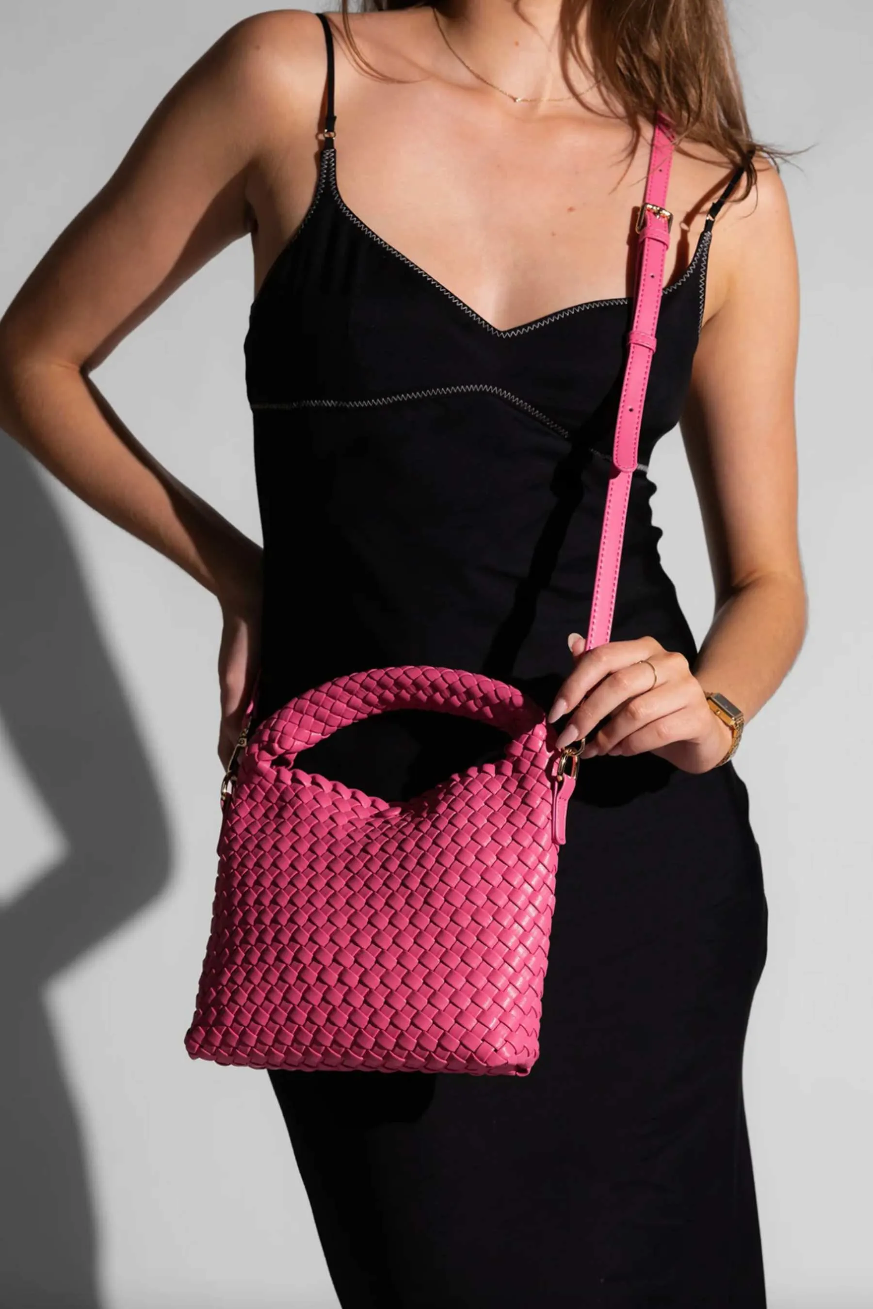 Gabby Mini Woven Shoulder Bag | Bubblegum Pink