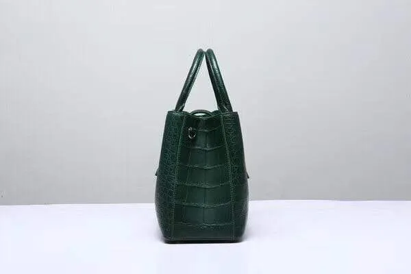 Genuine Crocodile  Leather Top Handle Tote With Crossbody Strap Green