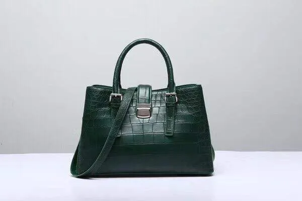 Genuine Crocodile  Leather Top Handle Tote With Crossbody Strap Green