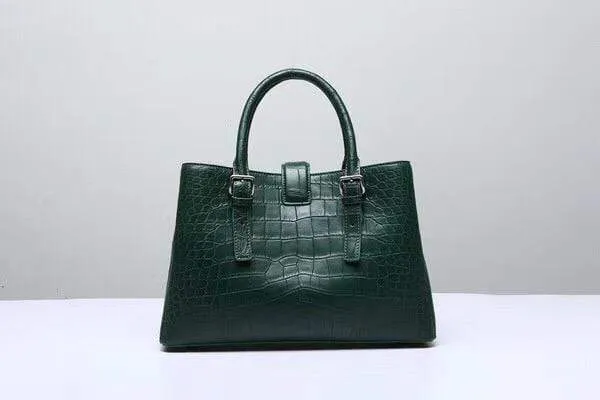 Genuine Crocodile  Leather Top Handle Tote With Crossbody Strap Green