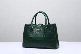 Genuine Crocodile  Leather Top Handle Tote With Crossbody Strap Green