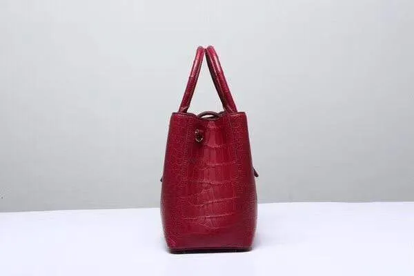 Genuine Crocodile  Leather Top Handle Tote With Crossbody Strap Wine Red