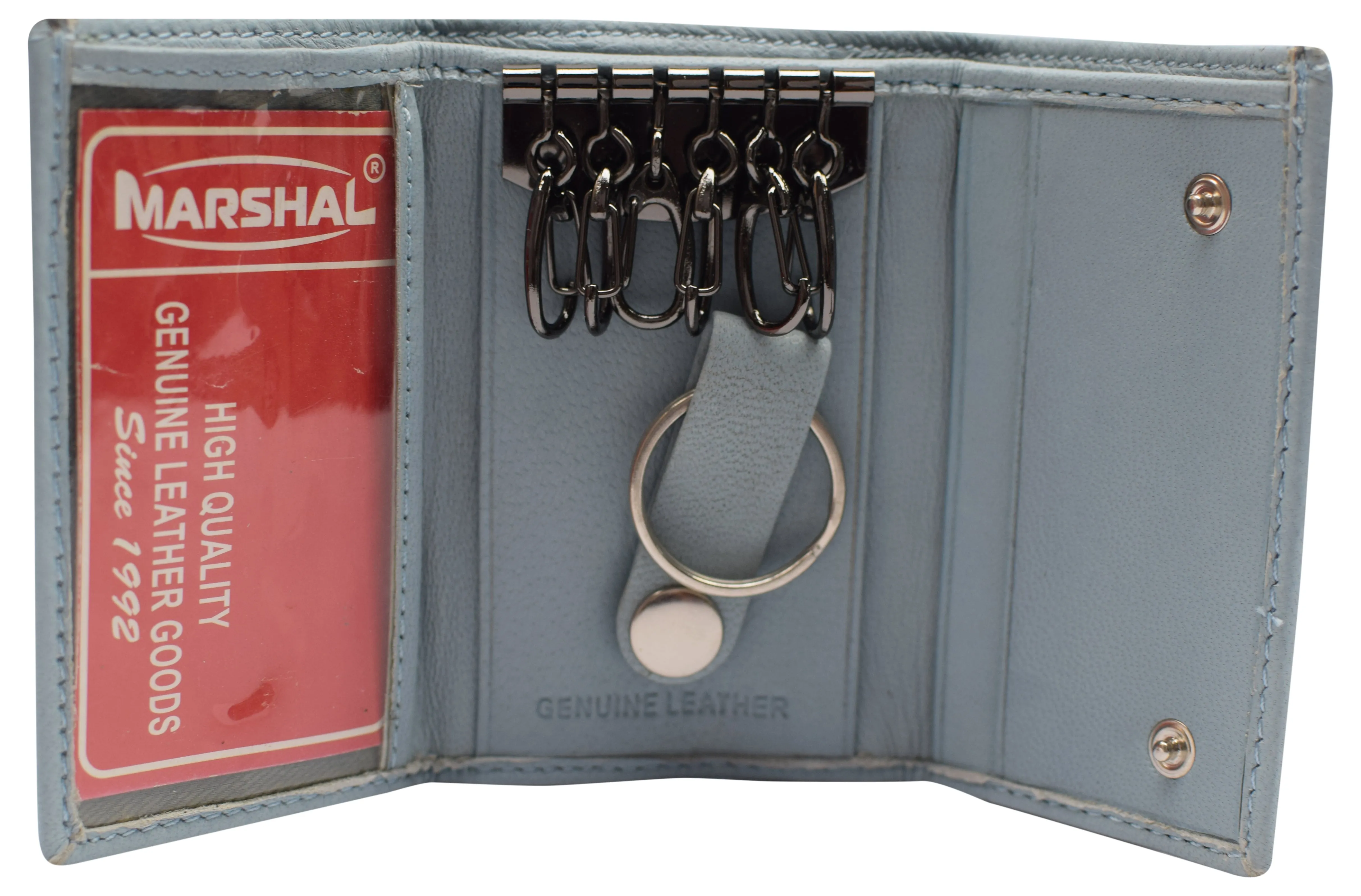 Genuine Leather Keychain Key Holder Ring with 6 Hooks Snap Closure