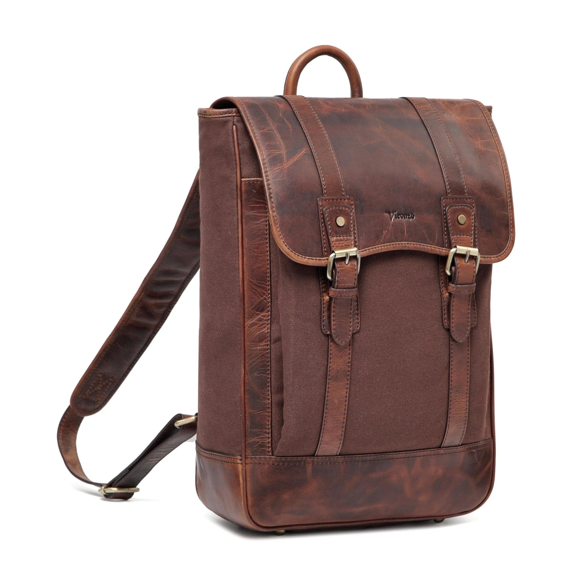 Gianna Waxed Canvas Leather Backpack/Laptop Bag- Brown