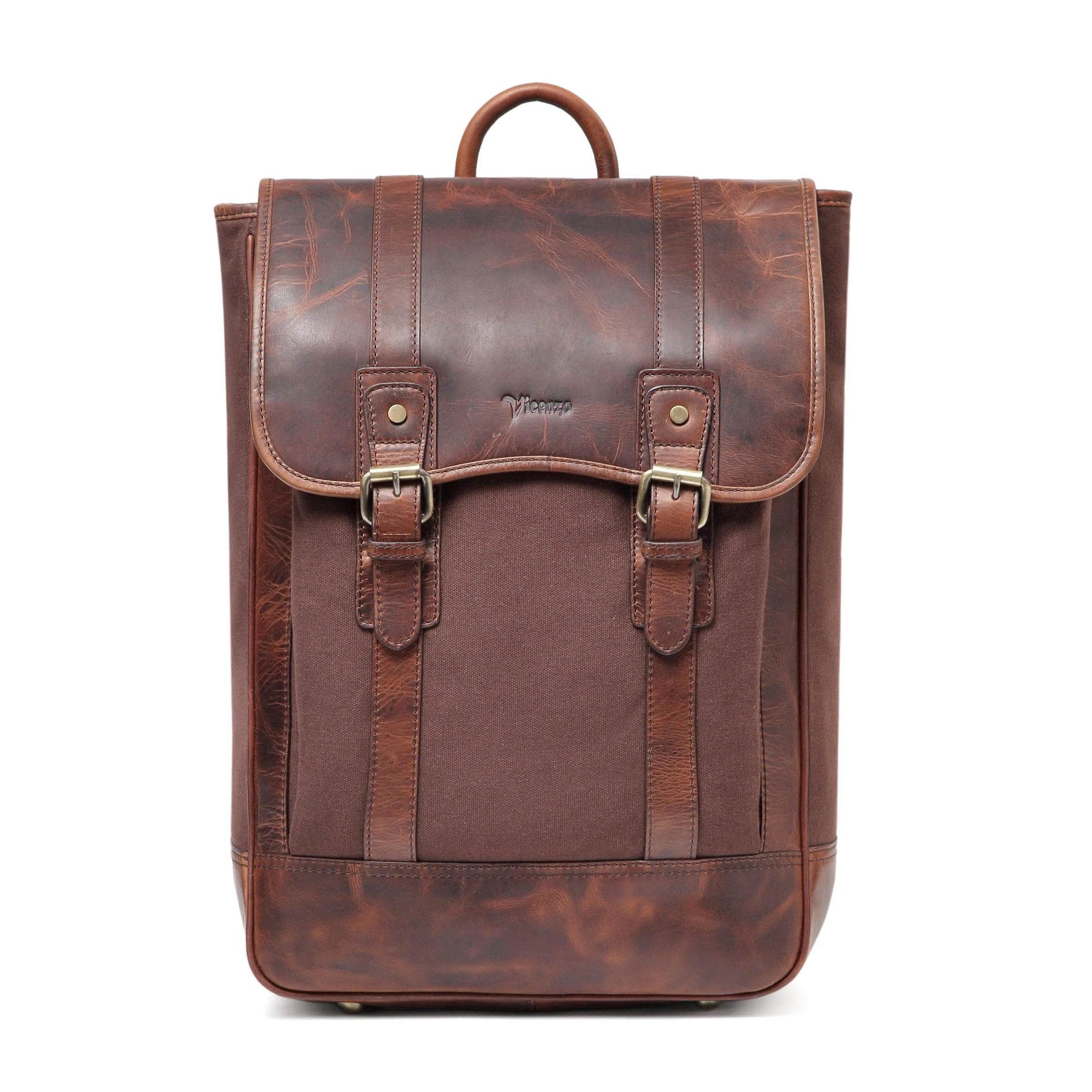 Gianna Waxed Canvas Leather Backpack/Laptop Bag- Brown