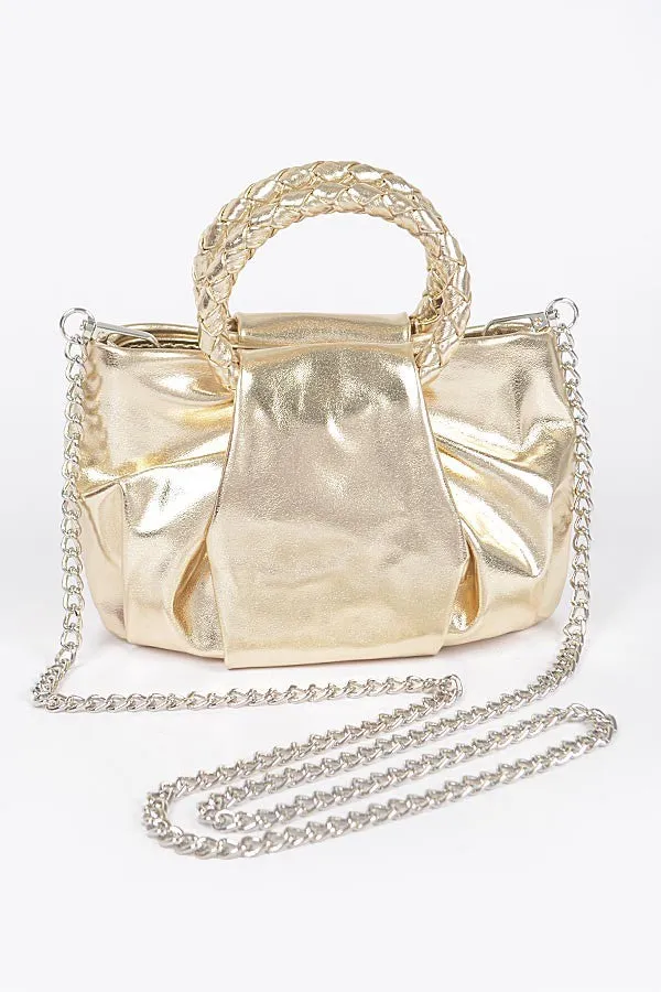 Gold Metallic Top Handle Crossbody Bag