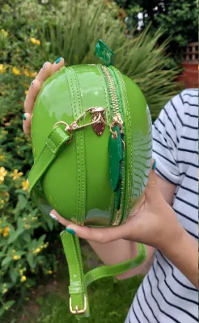 Green Vegan Leather Apple bag Crossbody Strap Zip Around Statement Bag