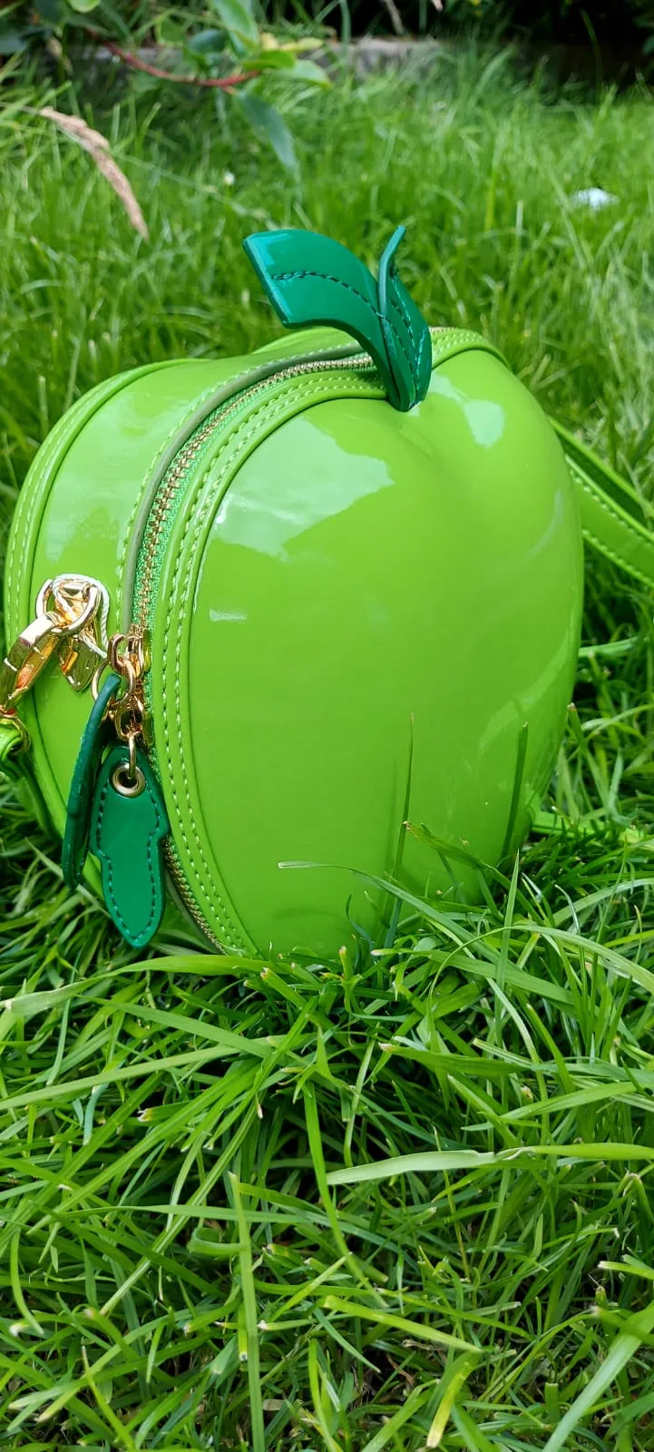 Green Vegan Leather Apple bag Crossbody Strap Zip Around Statement Bag