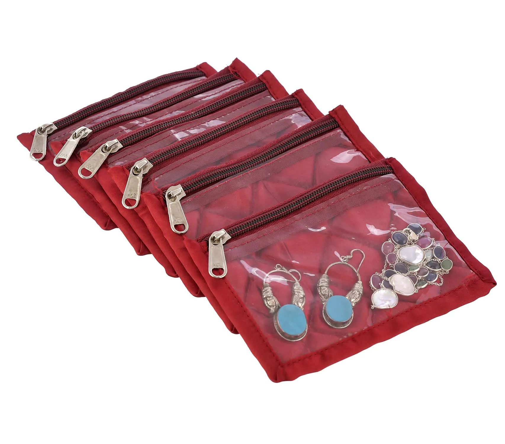 Heart Home Laminated PVC Multipurpose Jewellery Organizer With 10 Tranasparent Pouches (Maroon)-HS43HEARTH26835