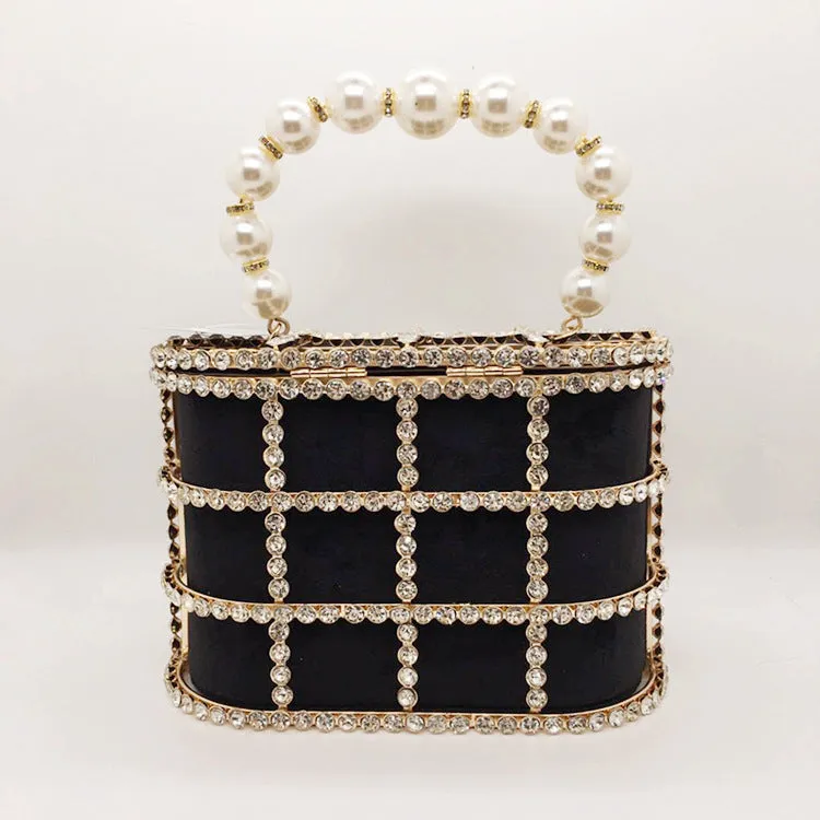 Hollow Pearl Buckle Birdcage Clutch For Women