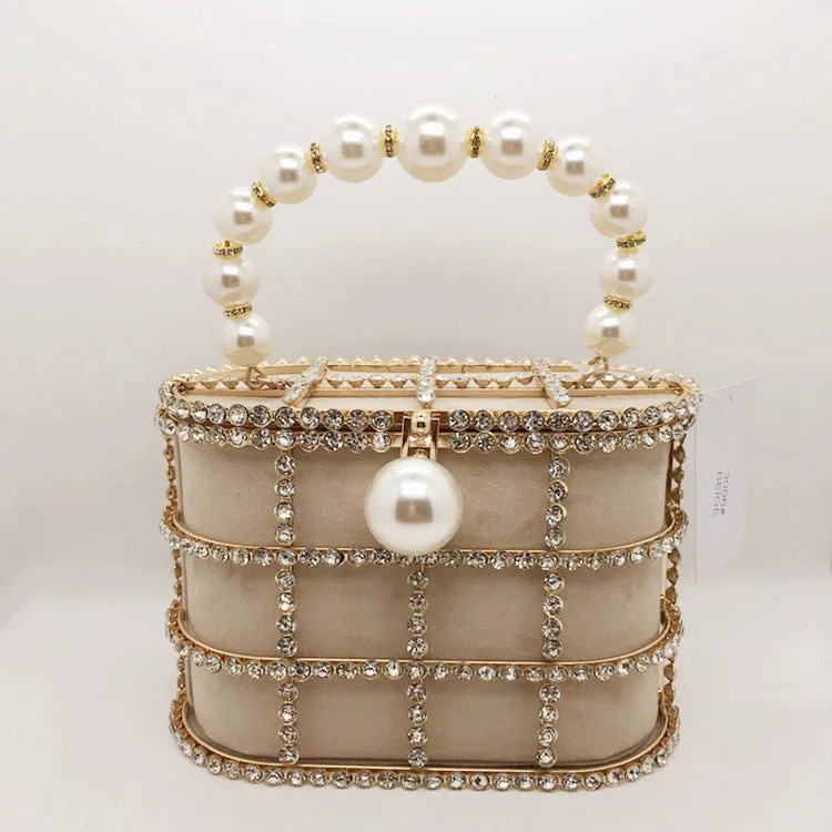 Hollow Pearl Buckle Birdcage Clutch For Women