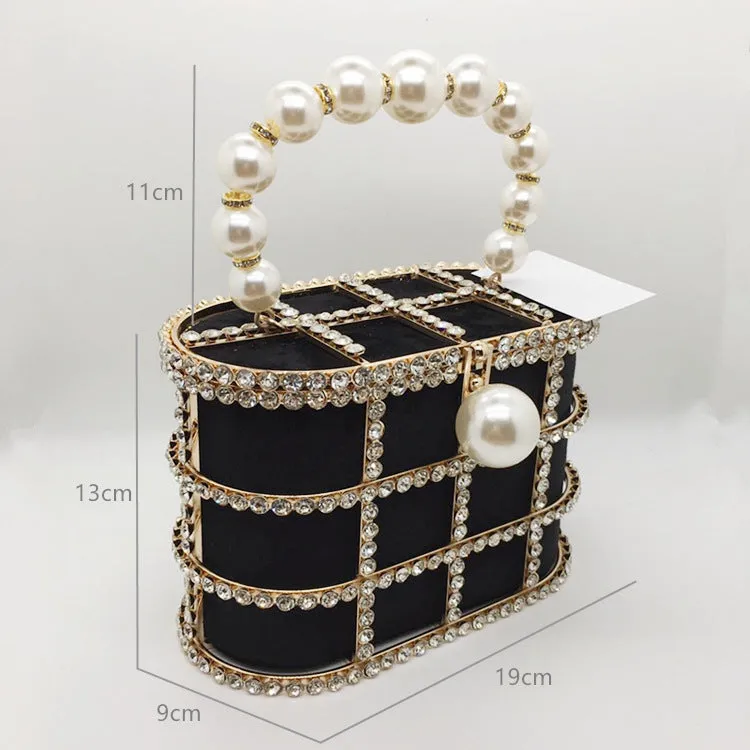 Hollow Pearl Buckle Birdcage Clutch For Women