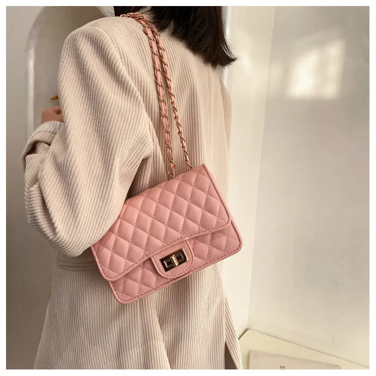 Hot New Arrival Fashionable Plaid Popular Handbag Black Chain Minimalist Buckle Trendy Mini Square Bag For Women