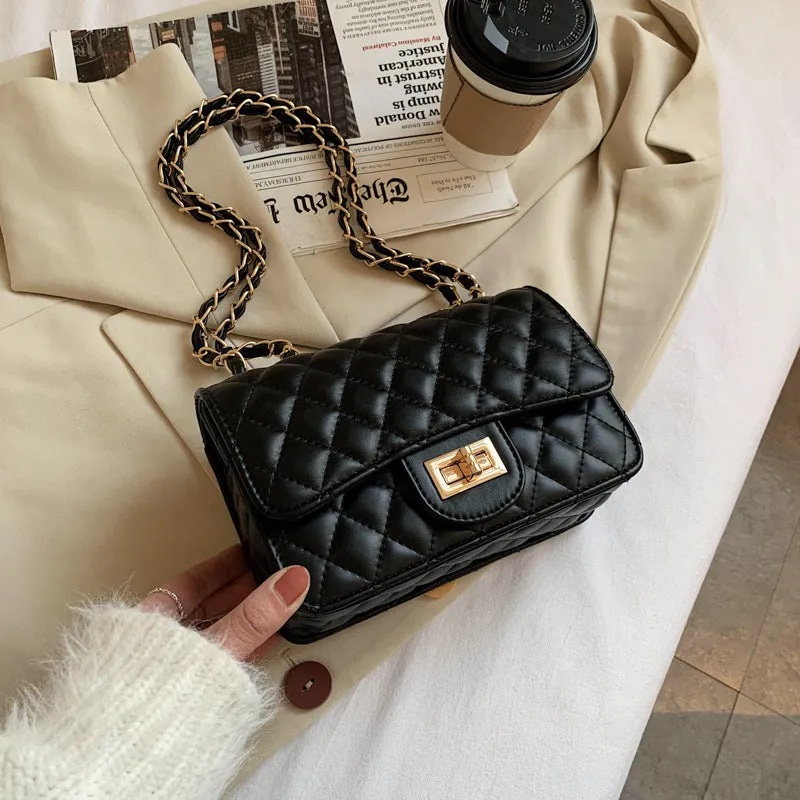 Hot New Arrival Fashionable Plaid Popular Handbag Black Chain Minimalist Buckle Trendy Mini Square Bag For Women