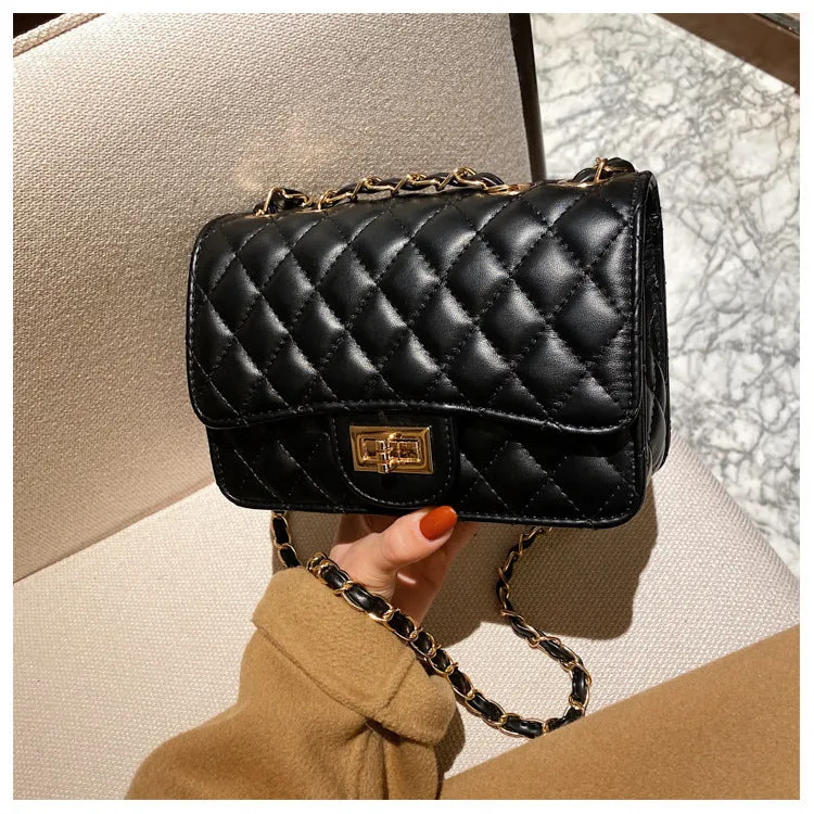 Hot New Arrival Fashionable Plaid Popular Handbag Black Chain Minimalist Buckle Trendy Mini Square Bag For Women