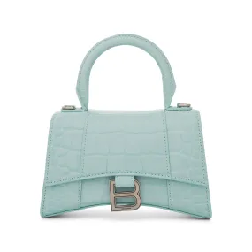 Hourglass XS Croco Embossed Bag in Green Aqua