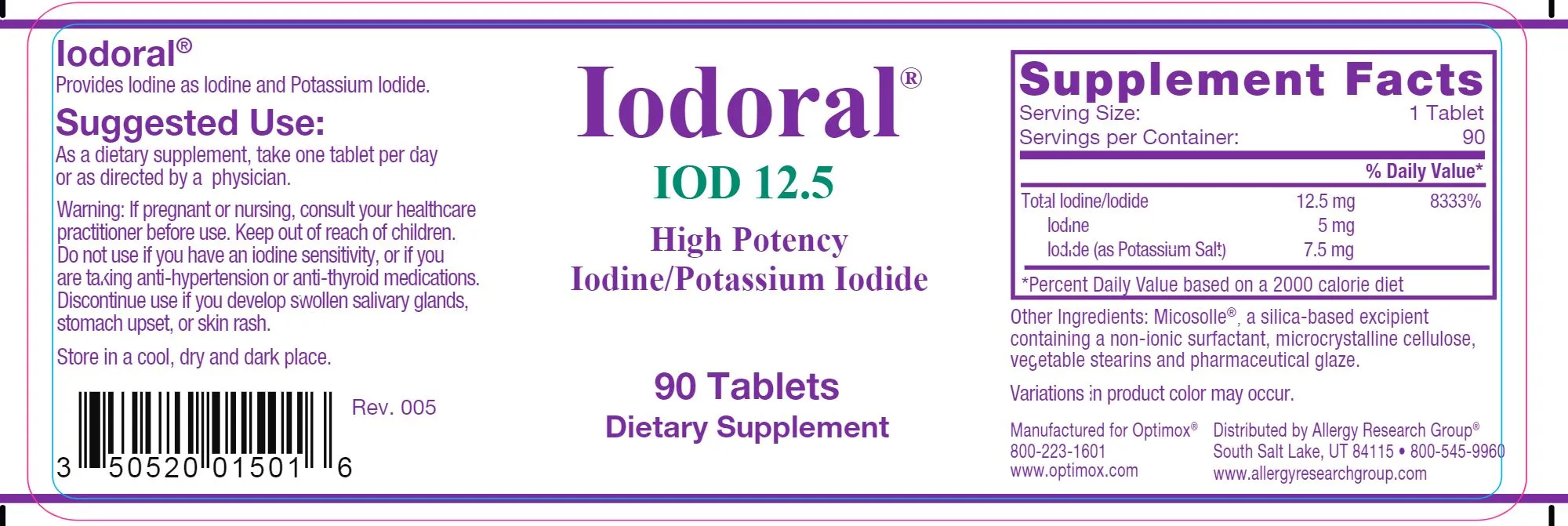 Iodoral® Iodine - Potassium Iodide | High Potency - 90 Scored Tablets - 6.25 mg, 12.5 mg & 50 mg