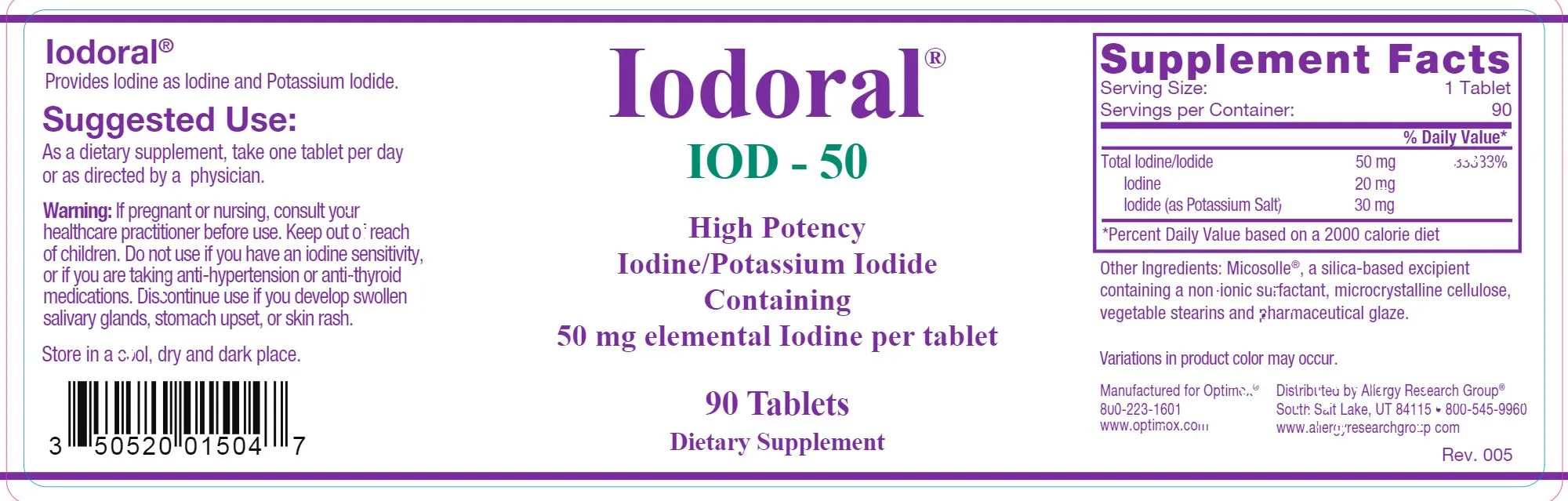 Iodoral® Iodine - Potassium Iodide | High Potency - 90 Scored Tablets - 6.25 mg, 12.5 mg & 50 mg