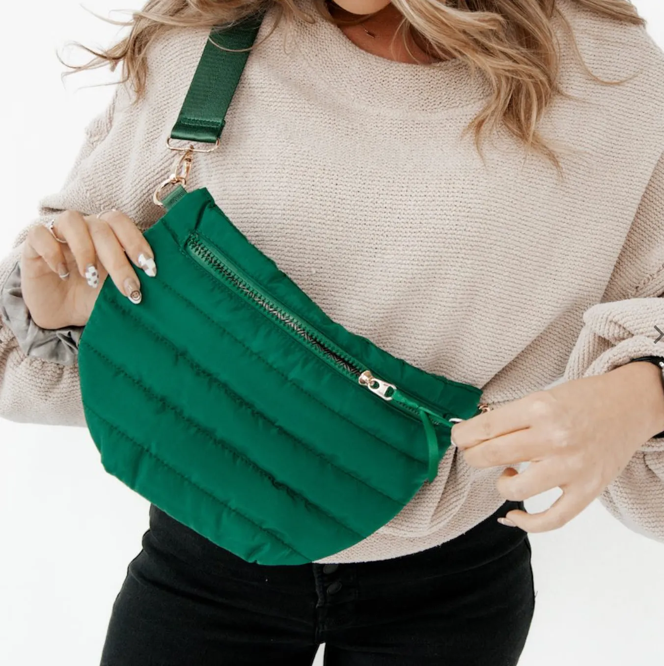 Jolie - Puffer Belt Bag - Kelly Green