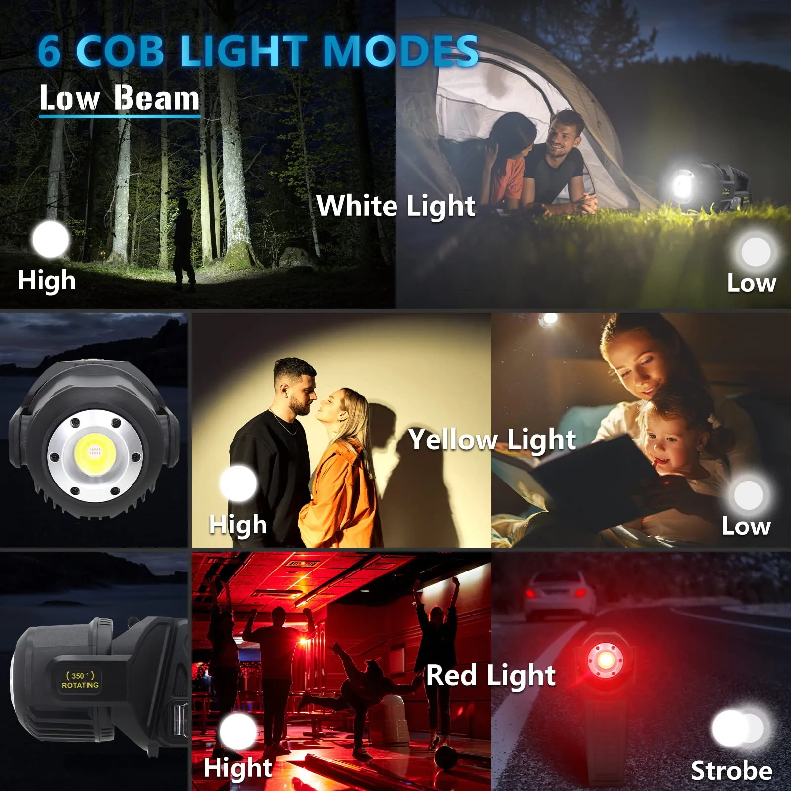 JSKNB 1000,000 Lumens Spotlight, 9 Modes Led Rechargeable Spotlight Flashlight with 350° Rotate Head, Super Bright Spot Lights Outdoor Handheld, IPX6 Waterproof Solar Flashlight for Emergencies