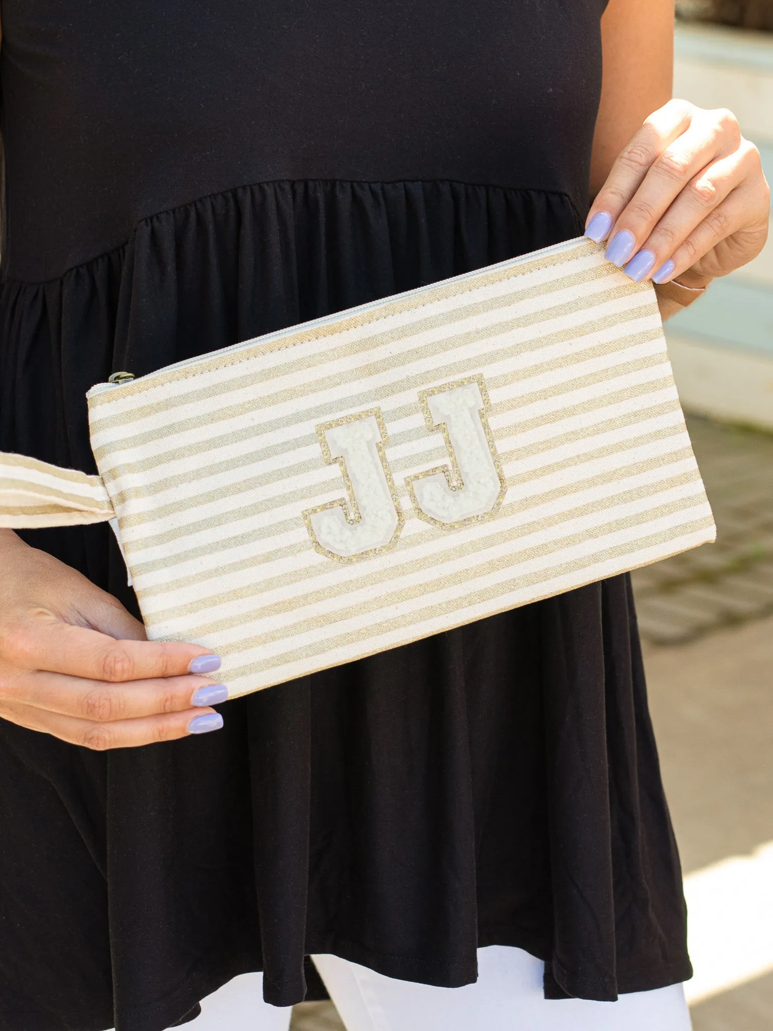 Just The Essentials Varsity Letter Cosmetic Bag- Gold