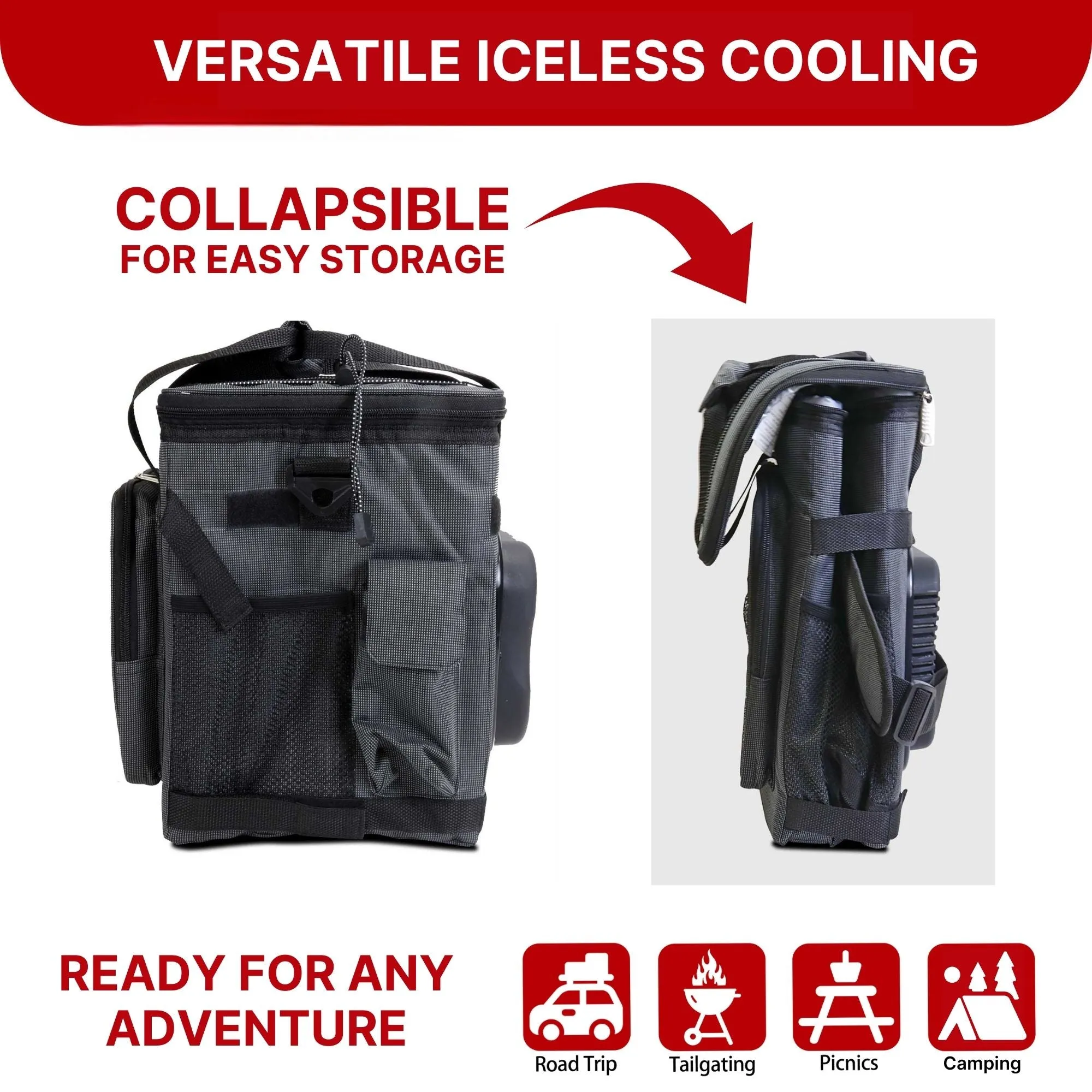 Koolatron 12V Electric Cooler Bag, 13L (14qt), Thermoelectric Soft Bag Cooler, 12 Volt DC Connection, Foldable Storage, Plug In Iceless Portable Fridge, For Work Travel Picnic Vehicle Car, Gray/Black