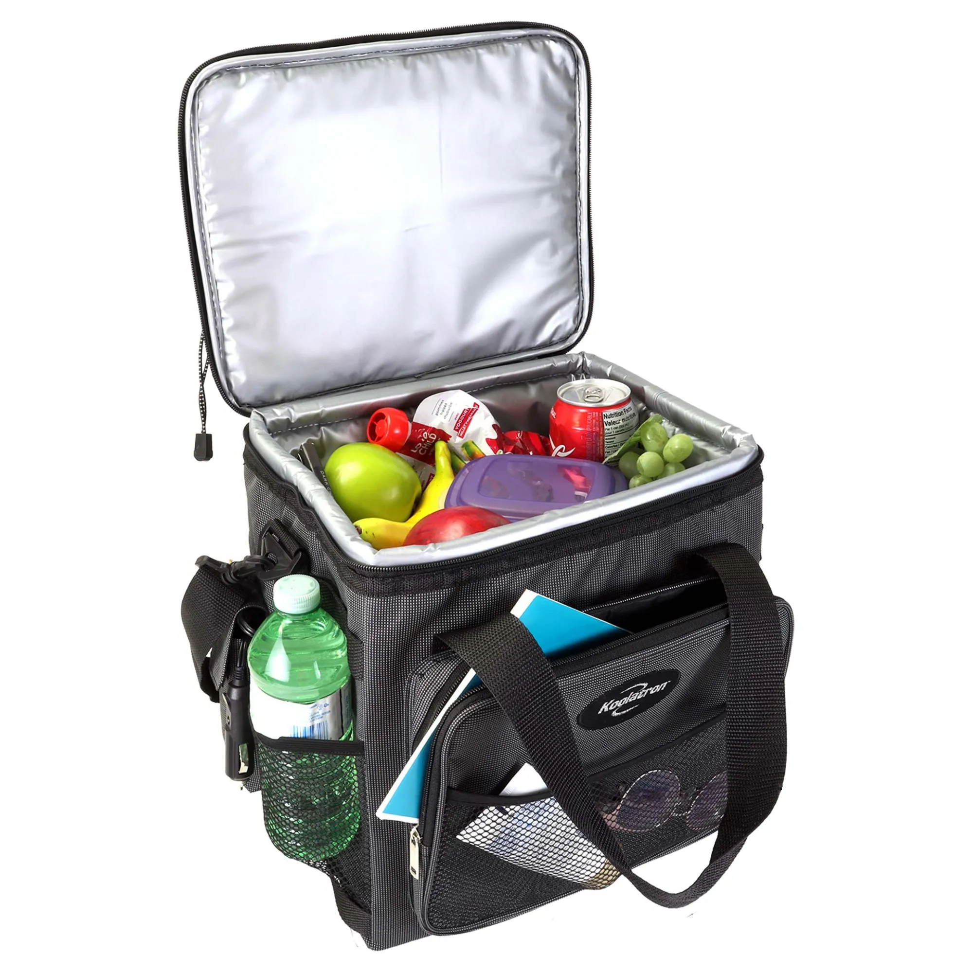 Koolatron 12V Electric Cooler Bag, 13L (14qt), Thermoelectric Soft Bag Cooler, 12 Volt DC Connection, Foldable Storage, Plug In Iceless Portable Fridge, For Work Travel Picnic Vehicle Car, Gray/Black