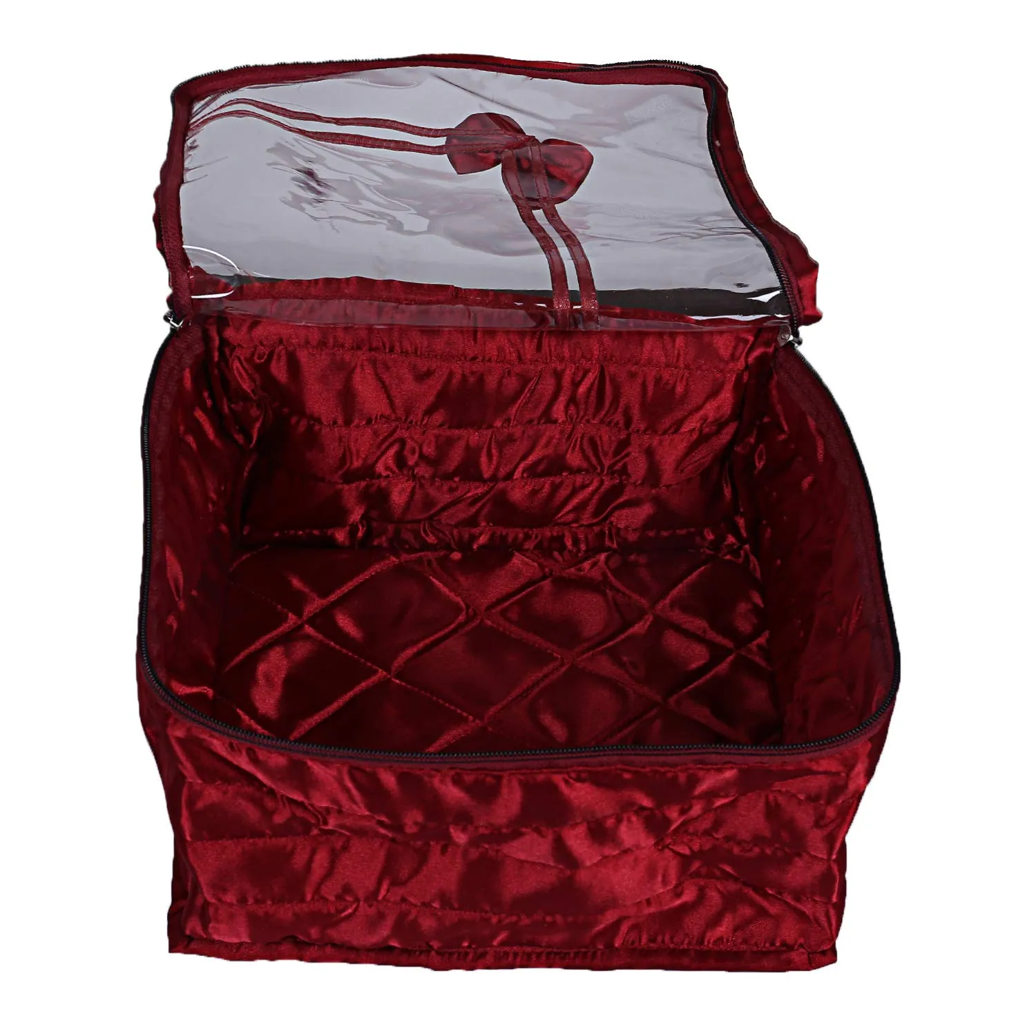 Kuber Industries Bow Design Satin Handkerchief Lingerie Organizer, Maroon